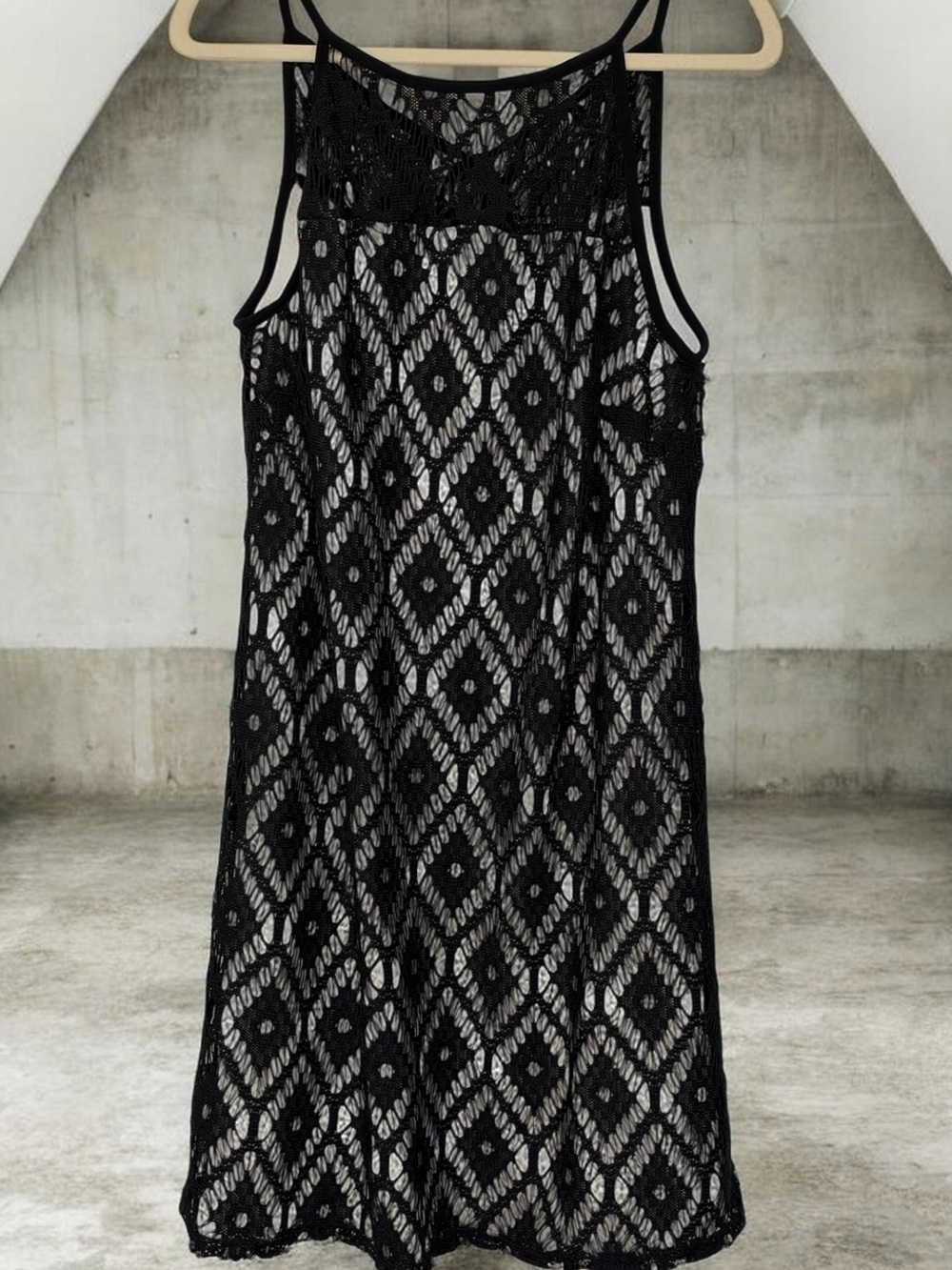 Emma & Michele Black Crochet Slip Dress
